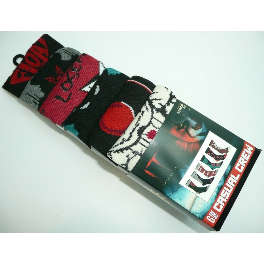 IT Chapter 2 Movie 6 Pairs Socks Crew Men's 8-12 Horror Pennywise Clown Balloon